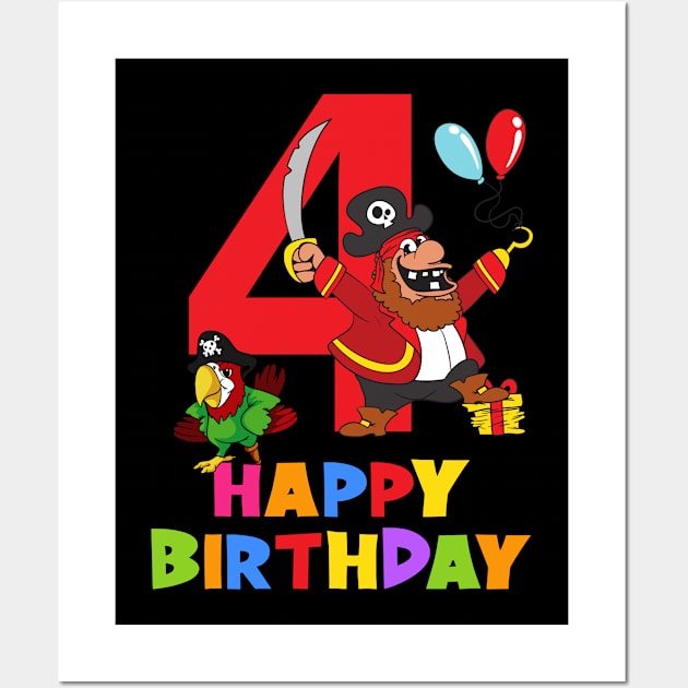 4th Birthday Party 4 Year Old Four Years Wall Art by KidsBirthdayPartyShirts